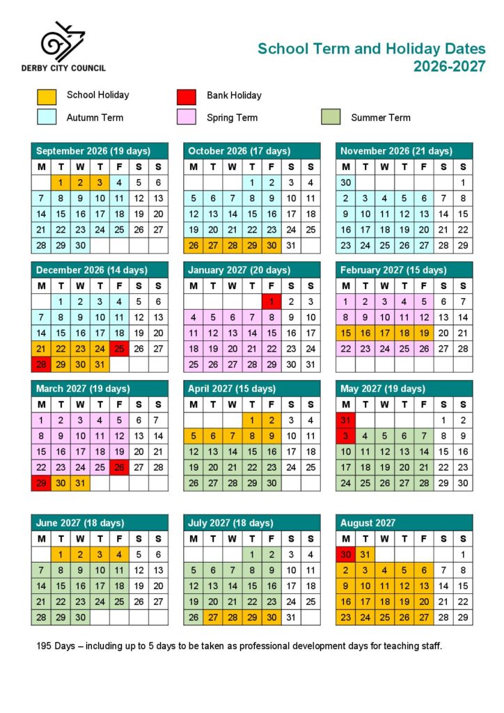 Derby City School Term Dates 2026 27